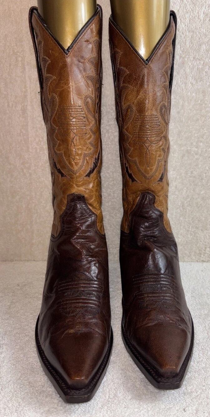 Dan Post Robin Cowboy Boots Women 8. 5 B Two Tone Brown Leather Western Inlay